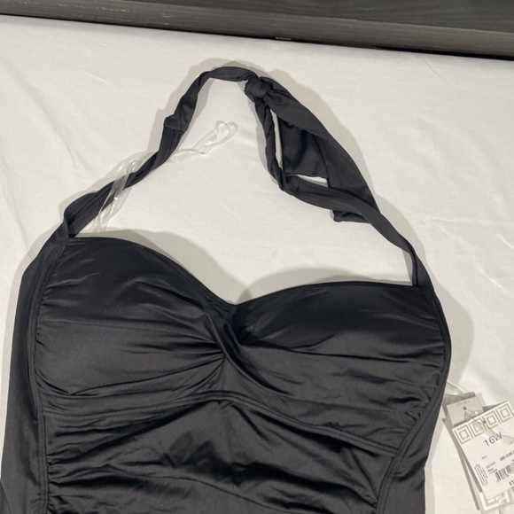 NWT Liz Claiborne [ 16W ] Sweetheart‎ Halter One Piece Swimsuit Black - Picture 4 of 12